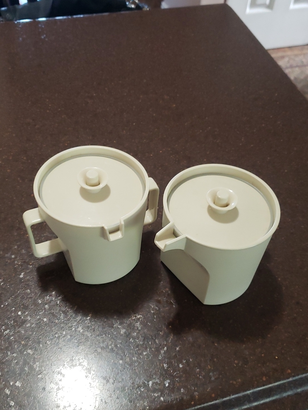 Vintage TUPPERWARE Creamer and Sugar Bowl 1415 and 1414 midcentury retro almond